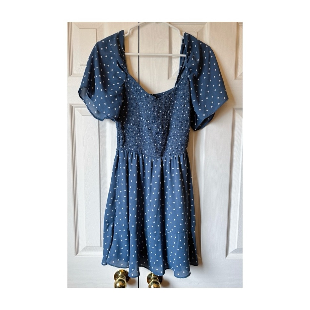 Abercrombie & Fitch Navy Blue Polka Dot Smocked Mini Dress